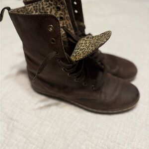 Dr. Martens Brown Combat Boots with Patterned Overlay
